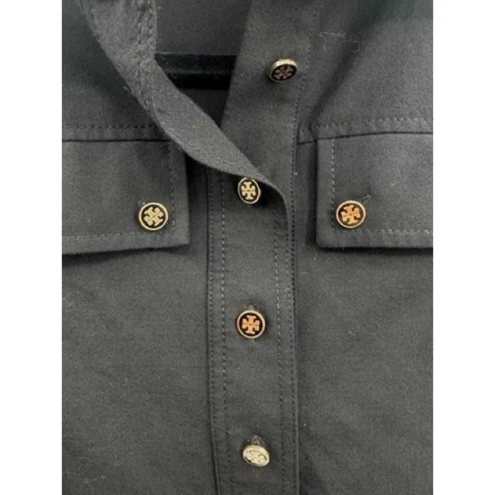 Tory Burch Black Wool Military Long Sleeve Button Dress SZ 2 Minimalist Office